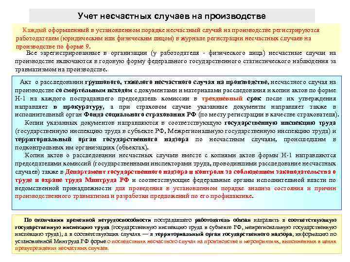 Учет несчастных случаев на производстве Каждый оформленный в установленном порядке несчастный случай на производстве