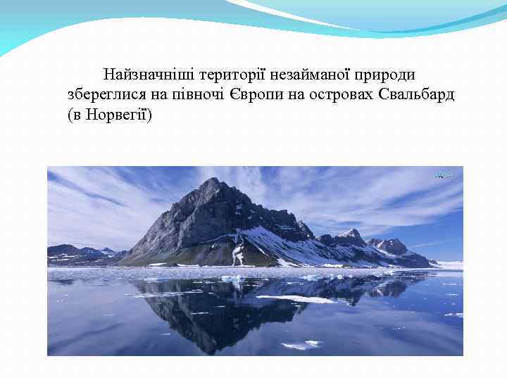 Найзначніші території незайманої природи збереглися на півночі Європи на островах Свальбард (в Норвегії) 