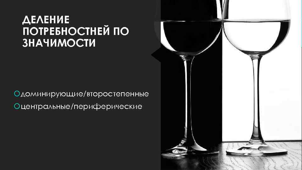 ДЕЛЕНИЕ ПОТРЕБНОСТНЕЙ ПО ЗНАЧИМОСТИ доминирующие/второстепенные центральные/периферические 