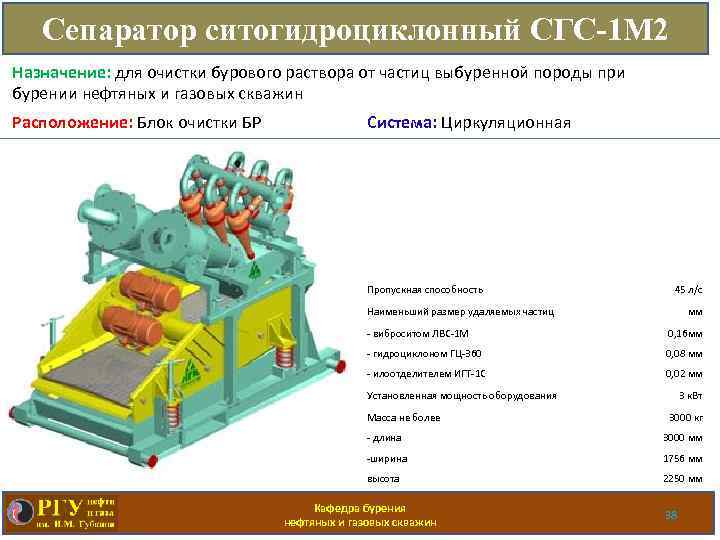 Сепаратор ситогидроциклонный СГС-1 М 2 Назначение: для очистки бурового раствора от частиц выбуренной породы
