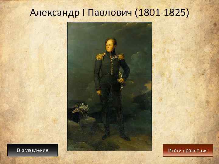 Александр I Павлович (1801 -1825) В оглавление Итоги правления 