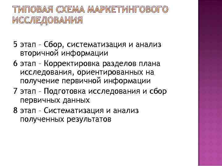 5 этап – Сбор, систематизация и анализ вторичной информации 6 этап – Корректировка разделов