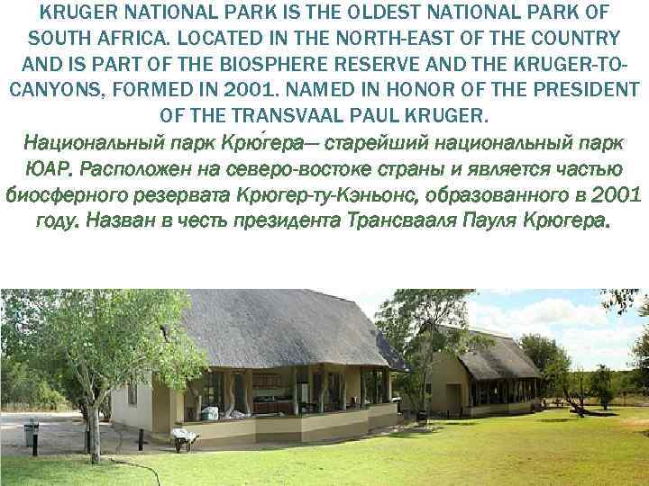 KRUGER NATIONAL PARK IS THE OLDEST NATIONAL PARK OF SOUTH AFRICA. LOCATED IN THE