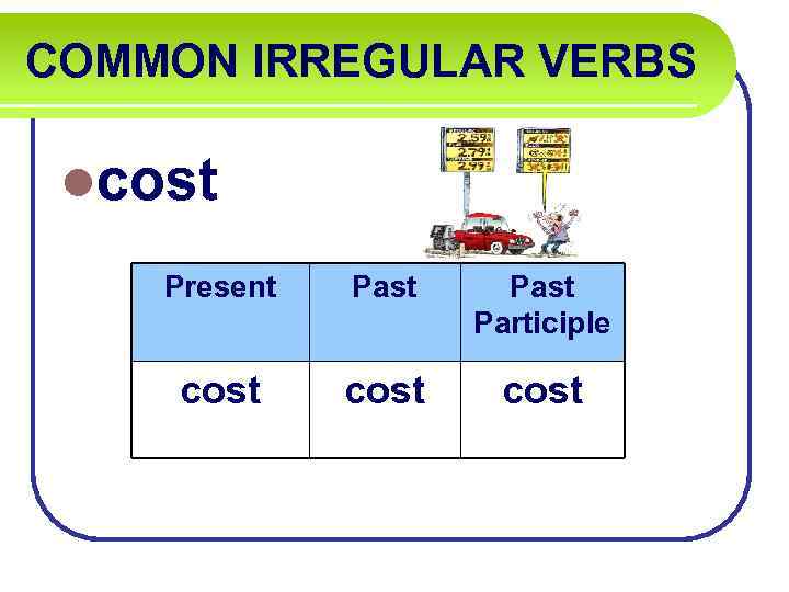 Irregular Verbs COMMON IRREGULAR VERBS Lbe Present