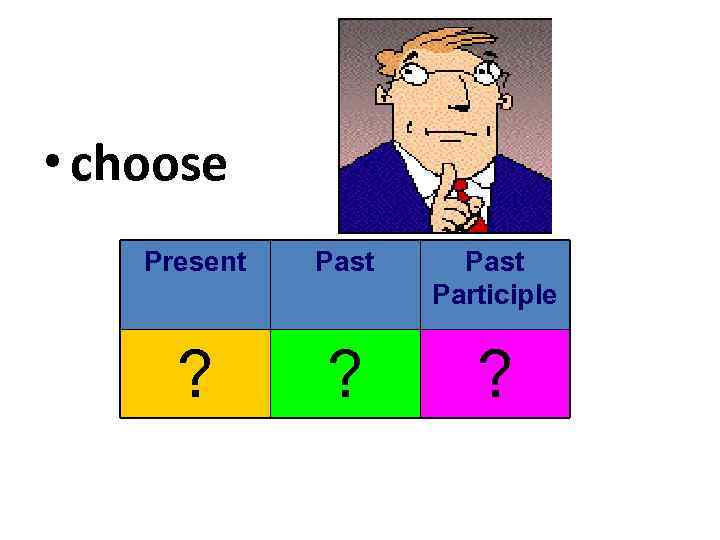  • choose Present Past Participle ? ? ? 