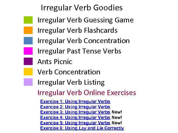 Irregular Verb Goodies Irregular Verb Guessing Game Irregular Verb Flashcards Irregular Verb Concentration Irregular