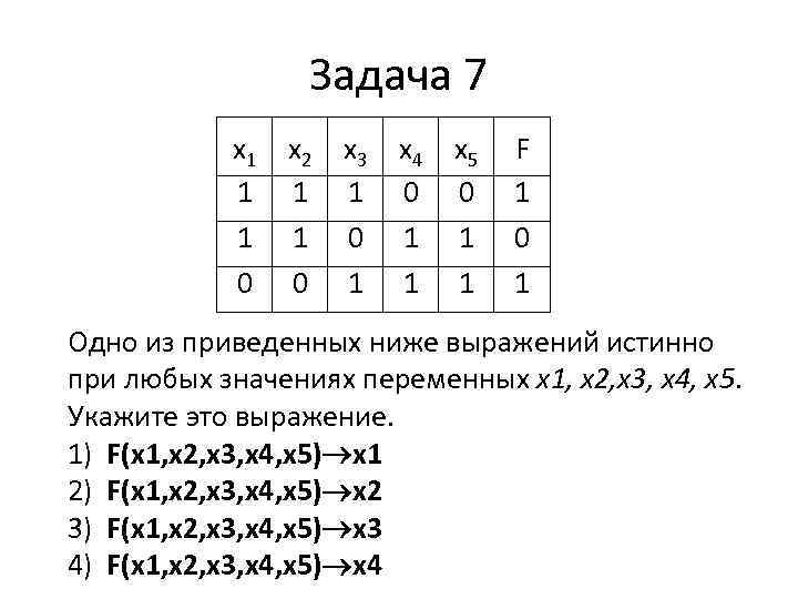 Задача 7 x 1 1 1 0 x 2 1 1 0 x 3