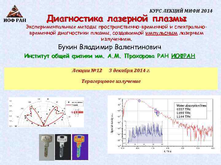 КУРС ЛЕКЦИЙ МИФИ 2014 Диагностика лазерной плазмы ИОФ РАН Экспериментальные методы пространственно-временной и спектральновременной