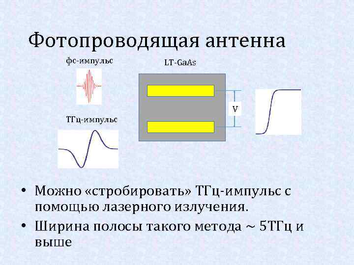 Фотопроводящая антенна фс-импульс LT-Ga. As V ТГц-импульс • Можно «стробировать» ТГц-импульс с помощью лазерного