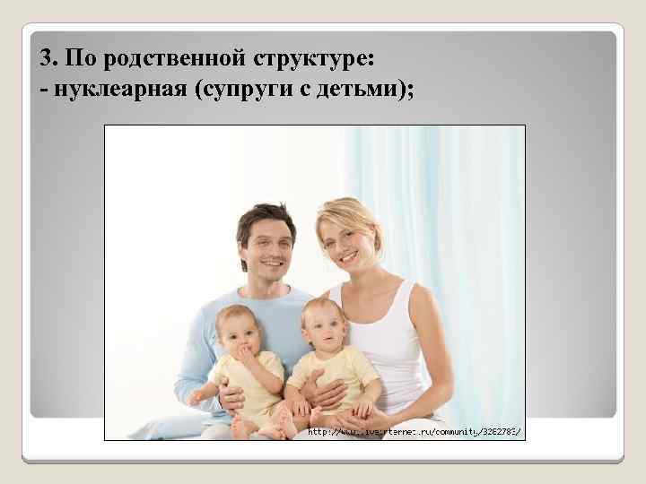 3. По родственной структуре: - нуклеарная (супруги с детьми); 