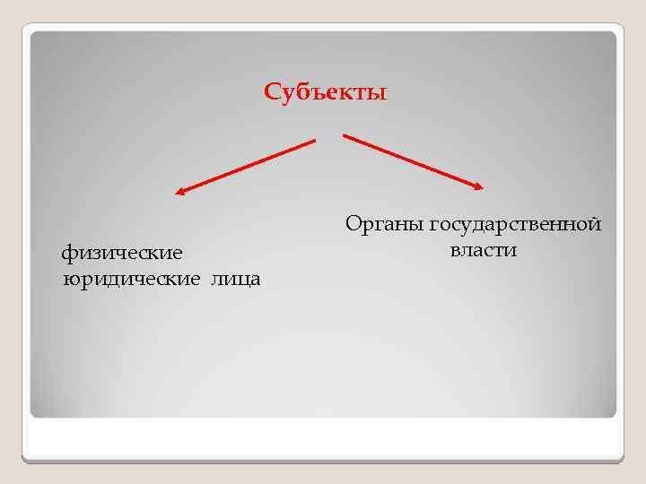 Субъекты физические юридические лица Органы государственной власти 