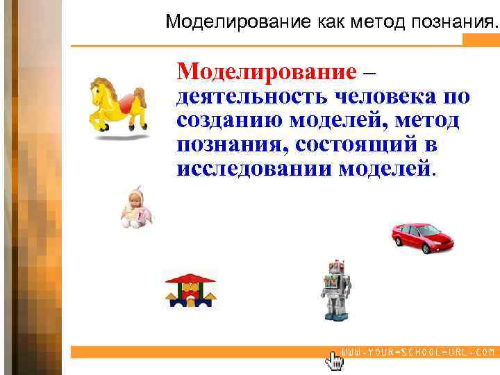 Моделирование как метод познания. Моделирование – деятельность человека по созданию моделей, метод познания, состоящий