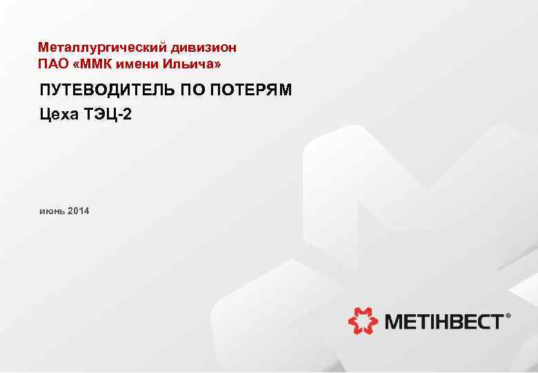 Металлургический дивизион ПАО «ММК имени Ильича» ПУТЕВОДИТЕЛЬ ПО ПОТЕРЯМ Цеха ТЭЦ-2 июнь 2014 