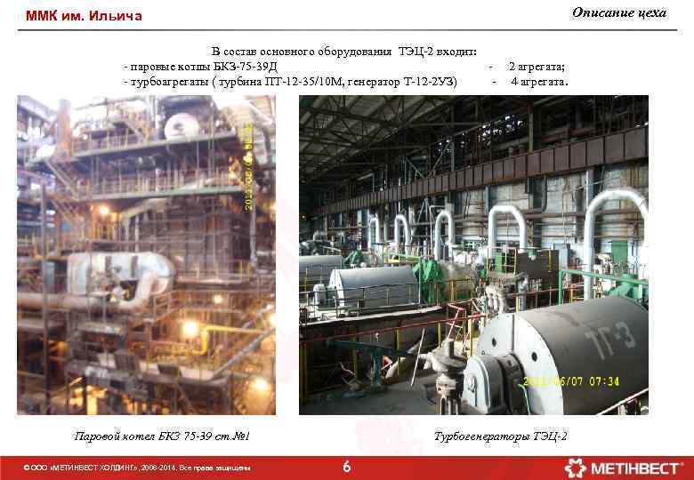Описание цеха ММК им. Ильича В состав основного оборудования ТЭЦ-2 входит: - паровые котлы
