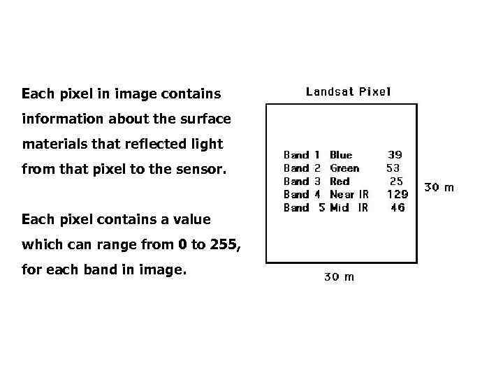 Each pixel in image contains information about the surface materials that reflected light from
