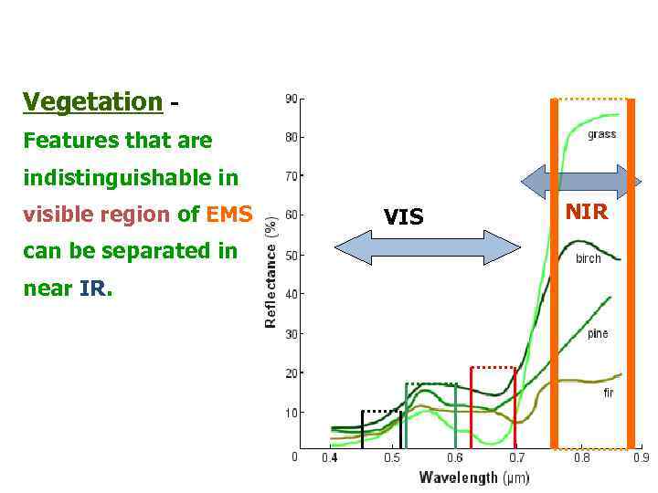 Vegetation Features that are indistinguishable in visible region of EMS can be separated in