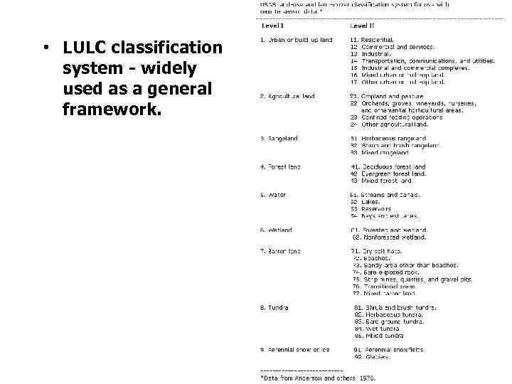  • LULC classification system - widely used as a general framework. 
