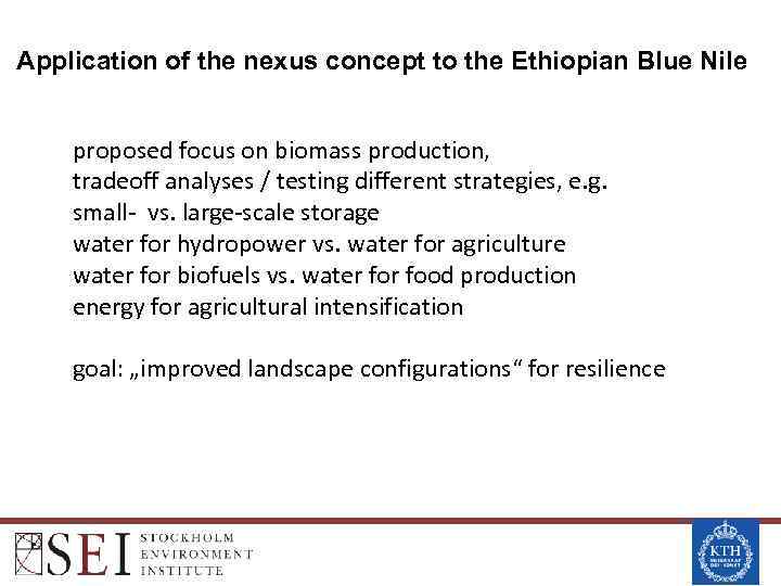Application of the nexus concept to the Ethiopian Blue Nile proposed focus on biomass