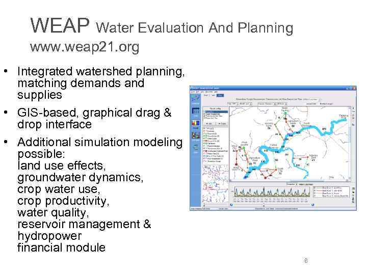 WEAP Water Evaluation And Planning www. weap 21. org • Integrated watershed planning, matching
