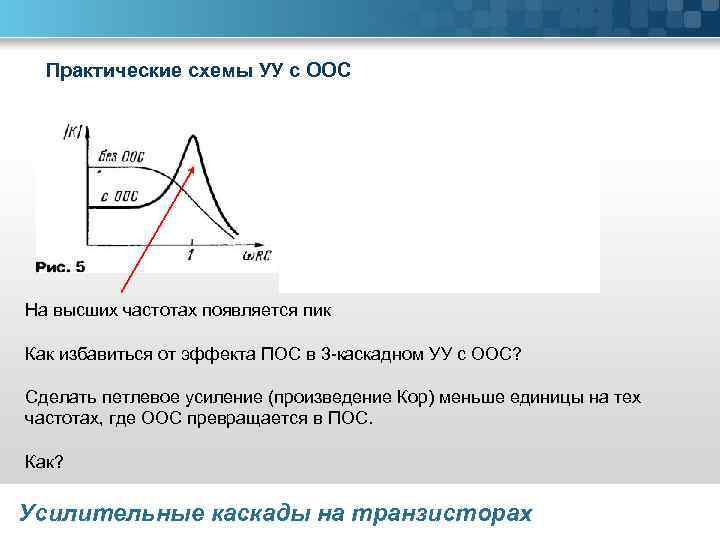 Практические схемы УУ с ООС На высших частотах появляется пик Как избавиться от эффекта