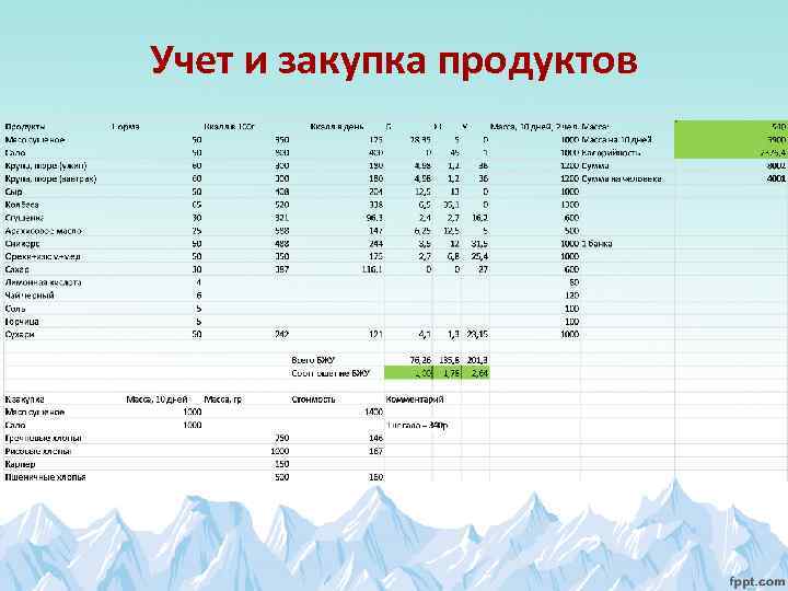 Учет и закупка продуктов 