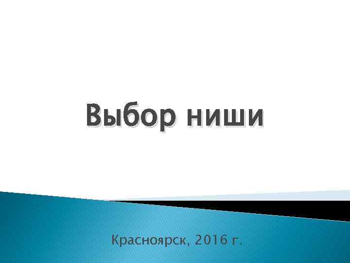 Выбор ниши Красноярск, 2016 г. 