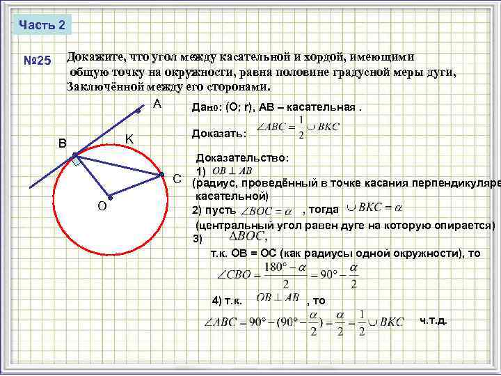 Теорема об угле между касательной и хордой