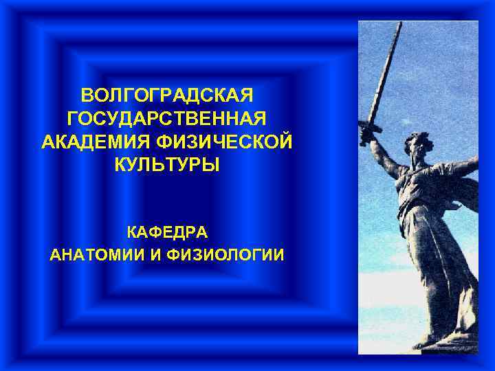 ВОЛГОГРАДСКАЯ ГОСУДАРСТВЕННАЯ АКАДЕМИЯ ФИЗИЧЕСКОЙ КУЛЬТУРЫ КАФЕДРА АНАТОМИИ И ФИЗИОЛОГИИ 