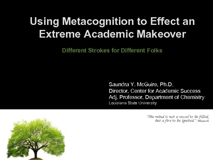 Using Metacognition to Effect an Extreme Academic Makeover Different Strokes for Different Folks Saundra