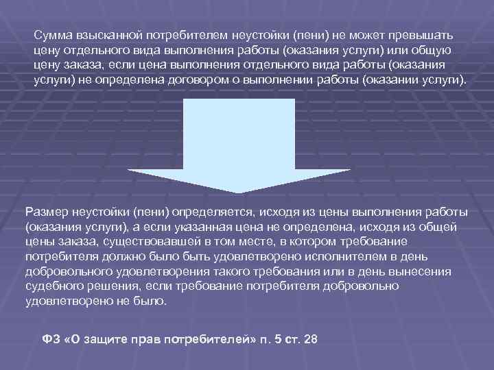 Сумма взысканной потребителем неустойки (пени) не может превышать цену отдельного вида выполнения работы (оказания
