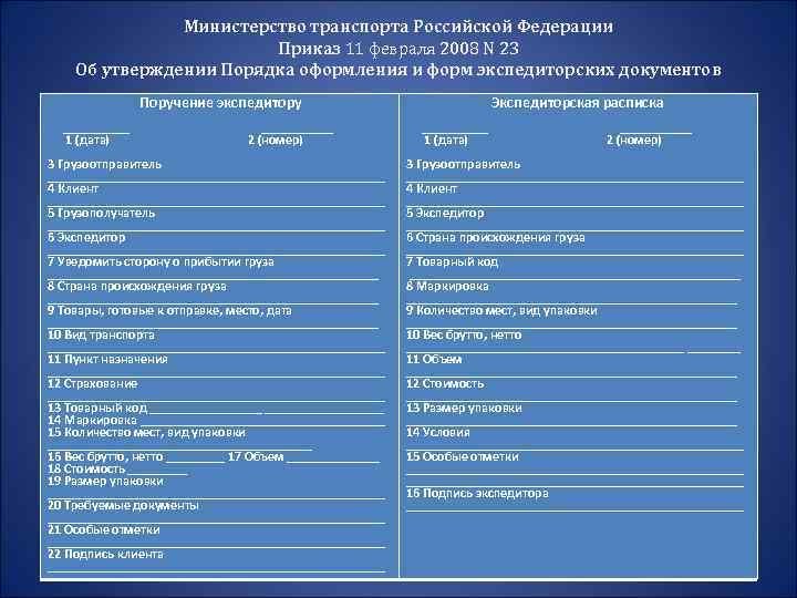 Министерство транспорта Российской Федерации Приказ 11 февраля 2008 N 23 Об утверждении Порядка оформления