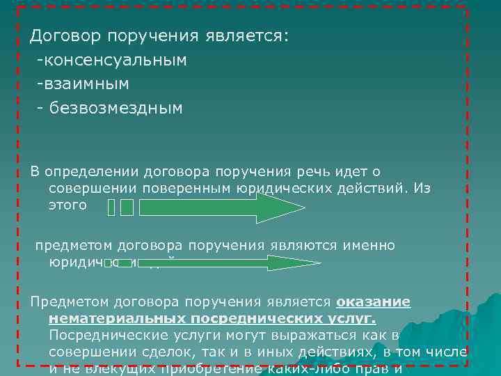 Договор поручения является: -консенсуальным -взаимным - безвозмездным В определении договора поручения речь идет о