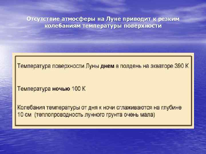Отсутствие атмосферы на Луне приводит к резким колебаниям температуры поверхности 