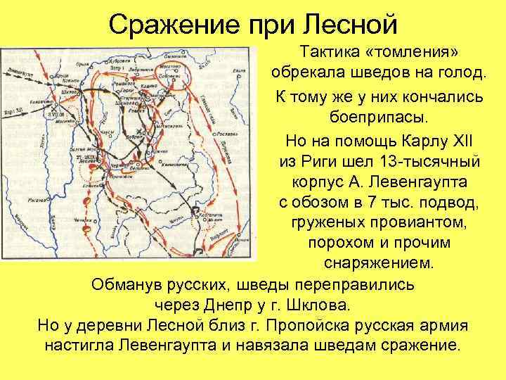 Сражение при Лесной Тактика «томления» обрекала шведов на голод. К тому же у них