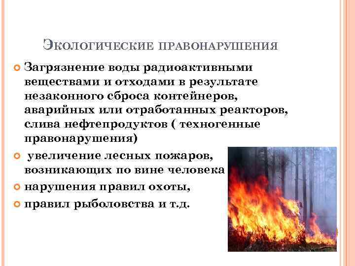 ЭКОЛОГИЧЕСКИЕ ПРАВОНАРУШЕНИЯ Загрязнение воды радиоактивными веществами и отходами в результате незаконного сброса контейнеров, аварийных