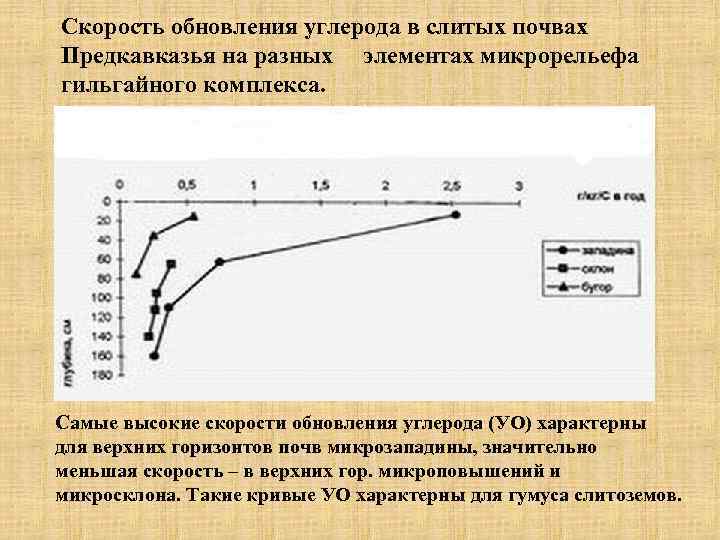 Скорость обновления углерода в слитых почвах Предкавказья на разных элементах микрорельефа гильгайного комплекса. Самые