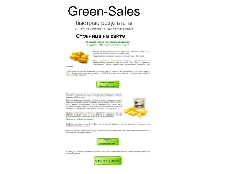 Green-Sales быстрые результаты умный маркетинг интернет-магазинов Страница на сайте 