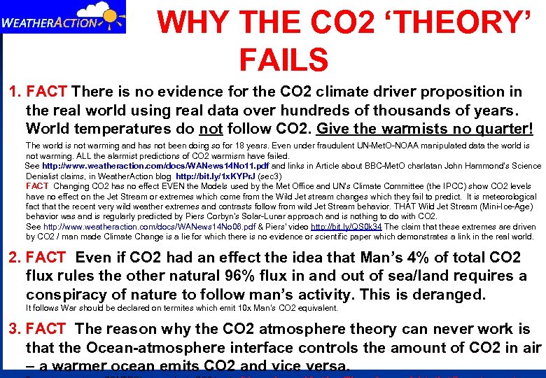  WHY THE CO 2 ‘THEORY’ FAILS 1. FACT There is no evidence for
