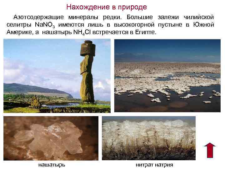  Нахождение в природе Азотсодержащие минералы редки. Большие залежи чилийской селитры Na. NO 3