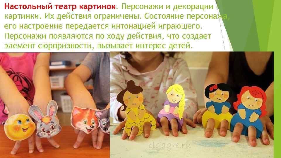 Настольный театр картинок. Персонажи и декорации картинки. Их действия ограничены. Состояние персонажа, его настроение