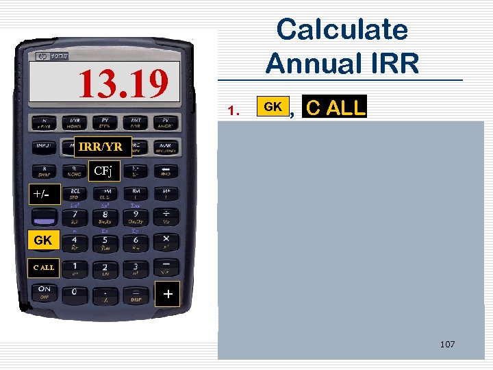 13. 19 Calculate Annual IRR 1. 2. IRR/YR 3. CFj 4. +/- 5. GK