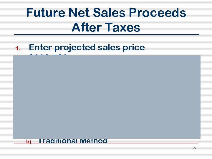 Future Net Sales Proceeds After Taxes 1. 2. Enter projected sales price $886, 700