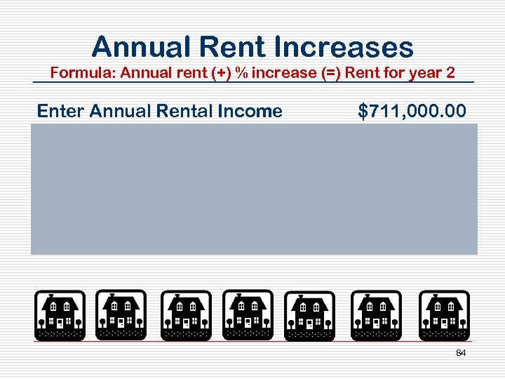 Annual Rent Increases Formula: Annual rent (+) % increase (=) Rent for year 2