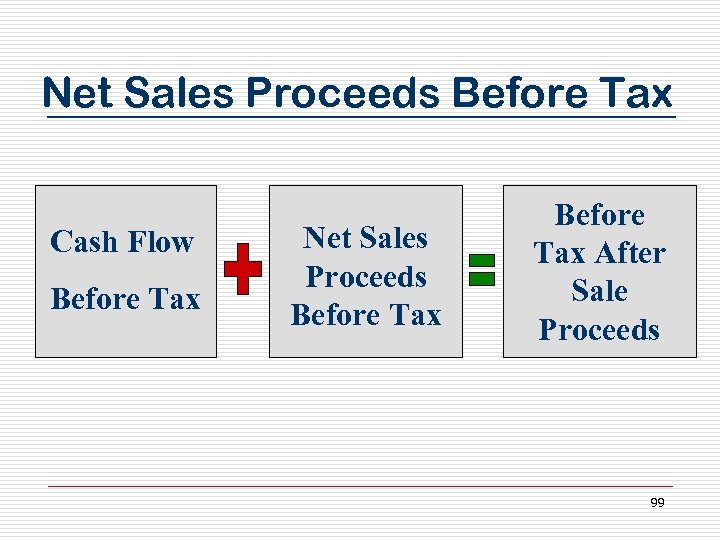 Net Sales Proceeds Before Tax Cash Flow Before Tax Net Sales Proceeds Before Tax
