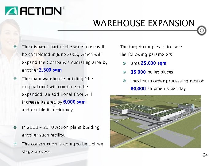 WAREHOUSE EXPANSION The dispatch part of the warehouse will The target complex is to