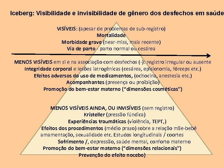 Iceberg: Visibilidade e invisibilidade de gênero dos desfechos em saúde VISÍVEIS: (apesar de problemas