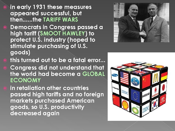  in early 1931 these measures appeared successful, but then. . . the TARIFF