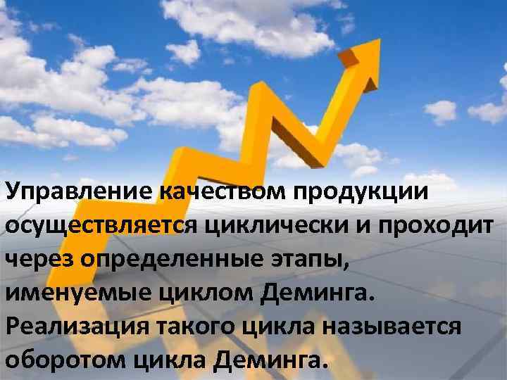 Управление качеством продукции осуществляется циклически и проходит через определенные этапы, именуемые циклом Деминга. Реализация