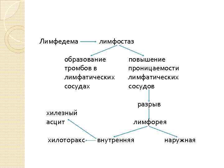 Лимфедема лимфостаз образование тромбов в лимфатических сосудах хилезный асцит хилоторакс повышение проницаемости лимфатических сосудов