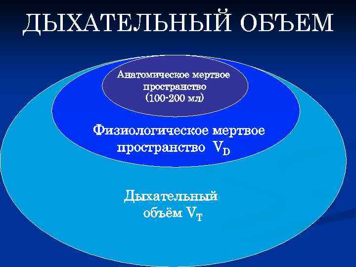 ДЫХАТЕЛЬНЫЙ ОБЪЕМ Анатомическое мертвое пространство (100 -200 мл) Физиологическое мертвое пространство VD Дыхательный объём
